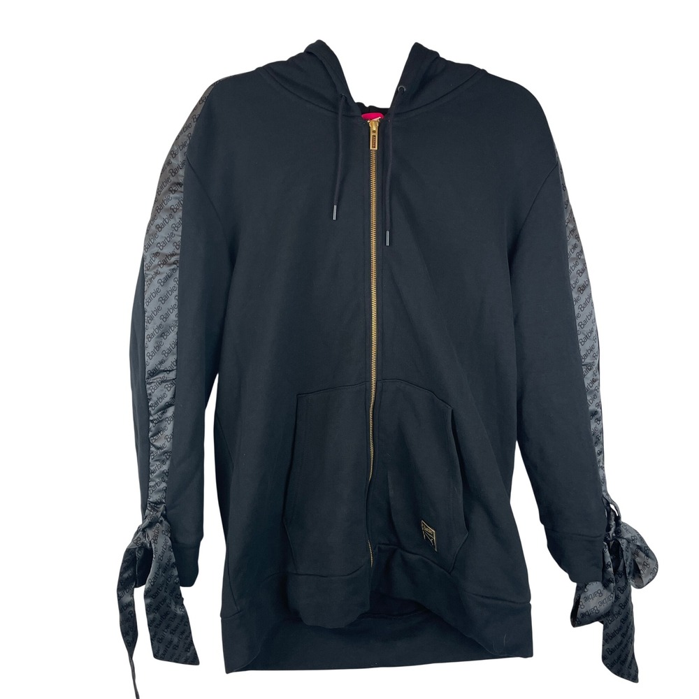 Puma x Barbie Full Zip Hoodie Black Gold Ribbon Sleeve Women's Size Medium